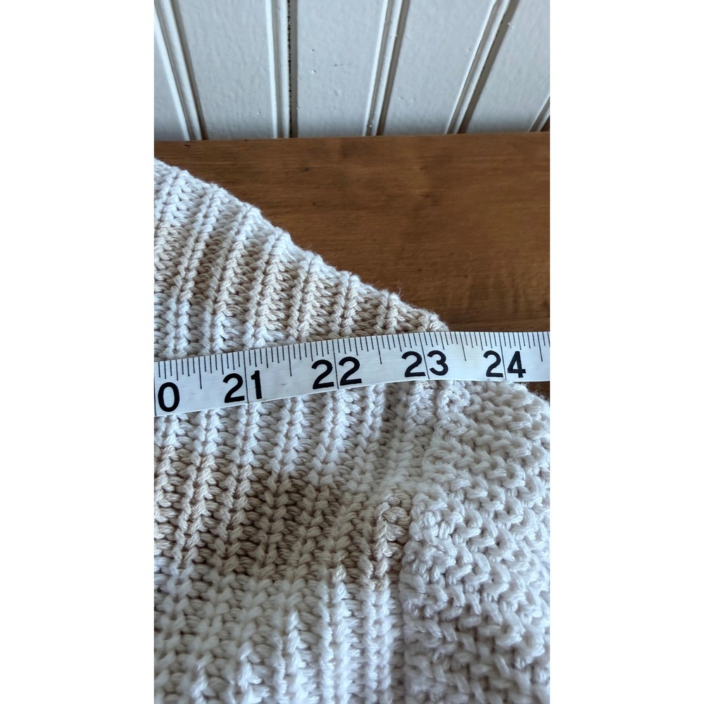 American Eagle Striped Shaker Knit Sweater Tan Cream Oversized Crewneck Medium - Picture 6 of 7